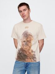 Акція на Футболка бавовняна довга чоловіча GAP 259097497 XS Бежева з принтом від Rozetka
