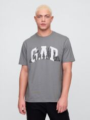 Акція на Футболка бавовняна довга чоловіча GAP 82806398 XL Сіра з принтом від Rozetka