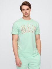 Акція на Футболка бавовняна довга чоловіча GAP 274448900 XL М'ята з принтом від Rozetka