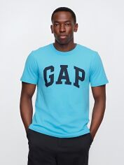 Акція на Футболка бавовняна довга чоловіча GAP 41266747 XL Блакитна з принтом від Rozetka