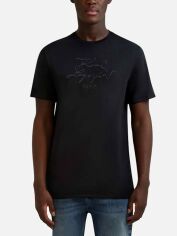 Акція на Футболка бавовняна довга чоловіча Karl Lagerfeld 32781107 XL Чорна з вишивкою від Rozetka