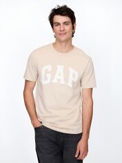 Акція на Футболка бавовняна довга чоловіча GAP 420615465 XL Бежева з принтом від Rozetka