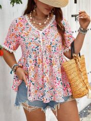 Акція на Блузка жіноча SHEIN GD-00217794 0XL Рожева від Rozetka