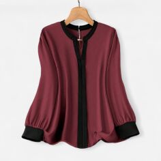 Акція на Блузка жіноча SHEIN GD-00217952 0XL Бордова від Rozetka