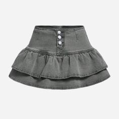 Акція на Спідниця-шорти джинсова міні літня жіноча SHEIN GD-00220278 30 Сіра від Rozetka