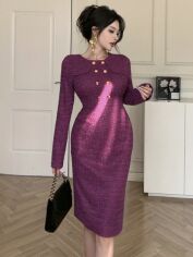 Акція на Плаття вечірнє міді осіннє жіноче SHEIN GD-00228339 L Фіолетове від Rozetka