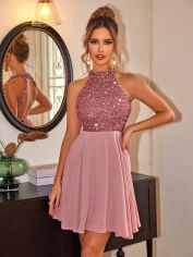 Акція на Плаття вечірнє коротке літнє жіноче SHEIN GD-00201907 S Рожеве від Rozetka