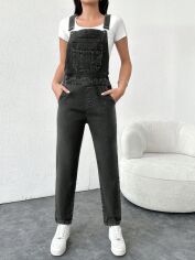 Акція на Напівкомбінезон джинсовий жіночий SHEIN GD-00195228 XS Темно-сірий від Rozetka