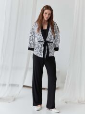 Акція на Піжама (накидка + штани) жіноча з віскози BARWA garments 0345/344 L Чорна з білим від Rozetka