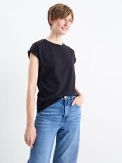 Акція на Футболка бавовняна довга жіноча C&A GD-00192698 XS Темно-синя від Rozetka