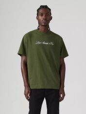 Акція на Футболка бавовняна довга чоловіча Levi's Graphic Vintage Fit Tee 87373 S 0327 Bri Levis Script Kombu Green з вишивкою від Rozetka