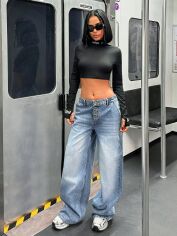 Акція на Джинси Baggy жіночі SHEIN GD-00195580 40 Сині від Rozetka