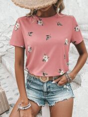Акція на Футболка жіноча SHEIN GD-00225481 XL Світло-рожева від Rozetka