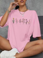 Акція на Футболка оверсайз довга жіноча SHEIN GD-00214241 2XL Рожева від Rozetka