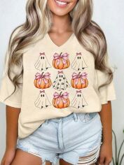 Акція на Футболка жіноча SHEIN GD-00216575 XL Кремова від Rozetka