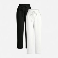 Акція на Штани жіночі SHEIN GD-00195229 S Чорні з білим 2 шт від Rozetka