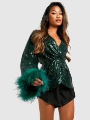 Акція на Блуза жіноча Boohoo GD-00188078 8 Темно-зелена від Rozetka