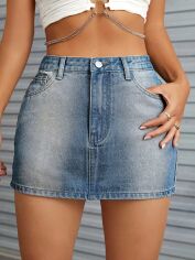 Акція на Спідниця джинсова міні літня жіноча SHEIN GD-00222126 S-Tall Синя від Rozetka