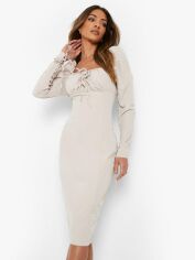Акція на Плаття міді осіннє жіноче Boohoo GD-00187910 10 Бежеве від Rozetka