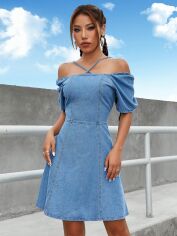 Акція на Плаття джинсове коротке літнє жіноче SHEIN GD-00212239 S Синє від Rozetka