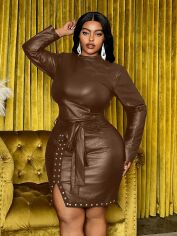 Акція на Сукня осіння жіноча SHEIN GD-00223337 0XL Коричнева від Rozetka