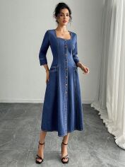 Акція на Плаття джинсове міді осіннє жіноче SHEIN GD-00211943 L Синє від Rozetka