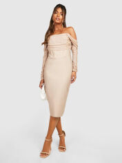 Акція на Плаття вечірнє міді осіннє жіноче Boohoo GD-00188133 16 Бежеве від Rozetka