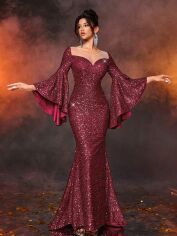 Акція на Сукня осіння жіноча SHEIN GD-00209393 L Бордова від Rozetka