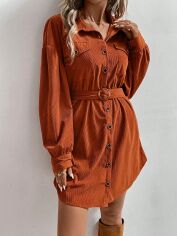 Акція на Плаття-сорочка вельветове коротке осіннє жіноче SHEIN GD-00223149 S Помаранчеве від Rozetka