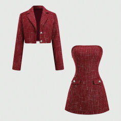 Акція на Костюм жіночий SHEIN GD-00218762 S-Petite Бордовий від Rozetka