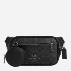 Акція на Сумка на пояс бананка чоловіча з натуральної шкіри Coach Elias Belt Bag In Signature canvas BG-COA-106 Gunmetal/Charcoal/Black від Rozetka
