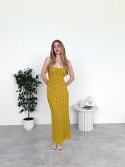 Акція на Платье пляжное вязаное Кружево Art Knit горчичное с открытой спиной S/M від Podushka