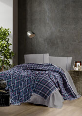 Акція на Спальный комплект Plaid navy blue First choice плед, простынь и наволочки Двуспальный евро комплект від Podushka