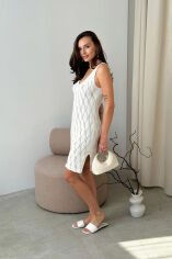 Акція на Платье вязаное короткое ажурное Art Knit молочное L/XL від Podushka