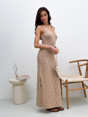Акція на Платье вязаное длинное ажурное Art Knit бежевое L/XL від Podushka
