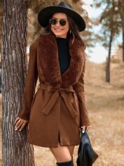 Акція на Пальто жіноче SHEIN GD-00204606 XS Коричневе від Rozetka