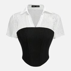 Акція на Топ жіночий SHEIN GD-00210282 XS Чорний з білим від Rozetka