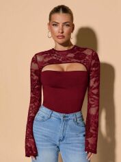 Акція на Лонгслів жіночий SHEIN GD-00210268 S Бордовий від Rozetka