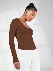 Акція на Жіночий лонгслів SHEIN GD-00215084 L Коричневий від Rozetka