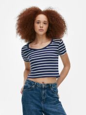 Акція на Футболка бавовняна коротка жіноча Primark XAZ520464DVGC XS Темно-синя з білим з принтом від Rozetka