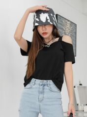 Акція на Футболка бавовняна жіноча SHEIN GD-00215067 L Чорна від Rozetka