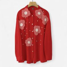 Акція на Блузка жіноча SHEIN GD-00214317 1XL Бордова від Rozetka