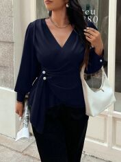 Акція на Блузка жіноча SHEIN GD-00214396 1XL Синя від Rozetka