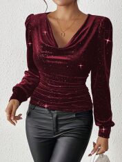 Акція на Блузка жіноча SHEIN GD-00226692 XS Бордова від Rozetka