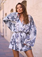 Акція на Сукня на запах коротка літня жіноча ISSA PLUS 15247 XL Світло-сіра від Rozetka