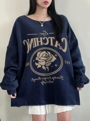 Акція на Світшот жіночий SHEIN GD-00202970 XL Темно-синій від Rozetka