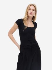 Акція на Футболка бавовняна довга жіноча H&M 1178436001c28 XS Чорна від Rozetka
