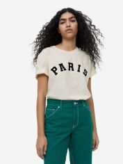 Акція на Футболка бавовняна жіноча H&M 1163560009c28 XL Молочна від Rozetka