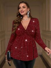 Акція на Блузка жіноча SHEIN GD-00216758 4XL Бордова від Rozetka