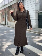 Акція на Сукня осіння жіноча SHEIN GD-00217338 0XL Коричнева від Rozetka